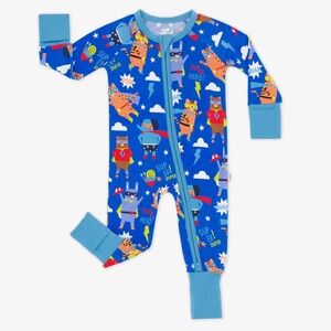 Little Sleepies Blue Superhero Animal Zipper Pajamas